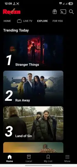 Reezn app trending screen with the ranked Trending Today list